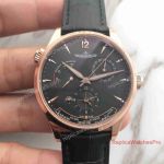 Swiss Replica Jaeger Lecoultre Master Geographic Rose Gold Black Dial 42mm Watch